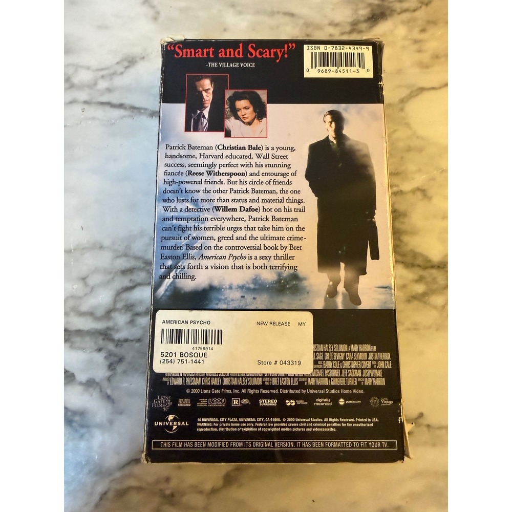 American Psycho VHS Christian Bale Hollywood Video Rental 2000 Thriller R-Rated - Picture 7 of 7